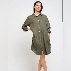 Zara Woman Premium Denim Collection 100% Lyocell Shirt Dress in Olive | Size L